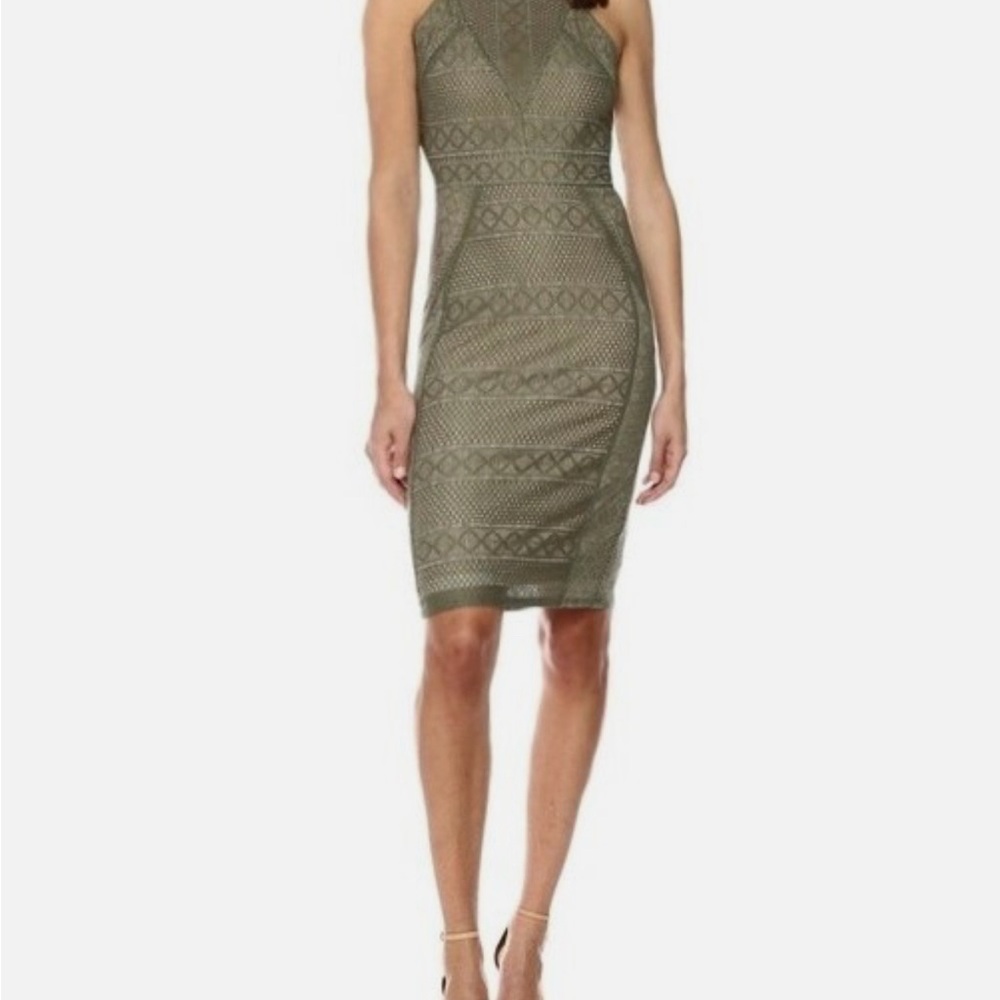 BCBGMaxAzria Dena Bodycon Geometric Lace Pencil Dress